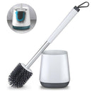 Toilet Brush and Base Kit with Aluminum Handle and Soft Silicone Bristles S