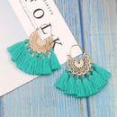 Boho Tassel Dangle Earrings Women Ethnic Fringe Ear Drop Jewelry (Green) A