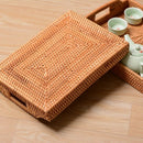 Rattan Woven Storage Fruit Basket Candy Snack Snack Plate Cutlery Tray With