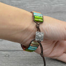 Chakra Bracelet Jewelry Handmade Color Natural Stone Tube Beads Leather Wra Q7S1