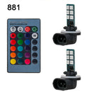 2Pcs 881 5050 LED RGB Car Headlight Fog Lights Lamp Bulb + Remote Accessories