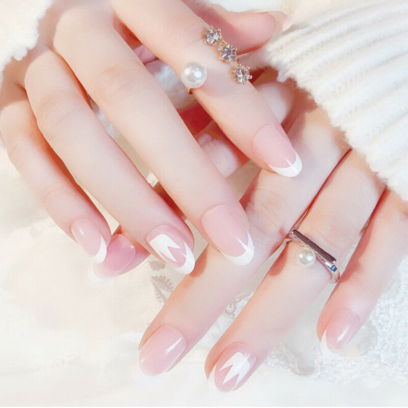 acrylic designer nail tips false french full cover nails art decor finger 24 Nw