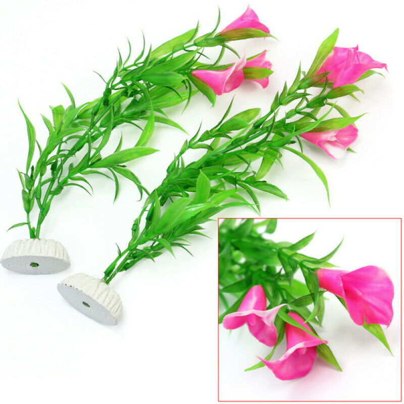 2 Pcs Artificial Aquarium Fish Tank Plastic Flower Plant Water Decor Ornament