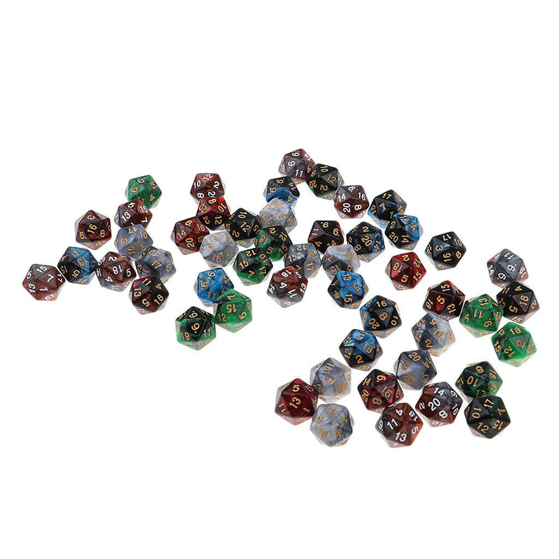 50pcs Six Sided D20 Polyhedral Dice with Double Colors & Numbers 16mm