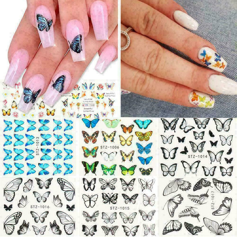 30Pcs Flower Water Nail Stickers Butterfly Colorful Decals Nails Art Y7X7 U V3X2