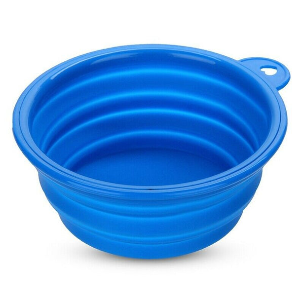 Bowl Feeder Foldable Silicone Blue for Dog Cat Pet O8X4