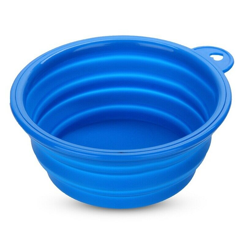 Bowl Feeder Foldable Silicone Blue for Dog Cat Pet O8X4