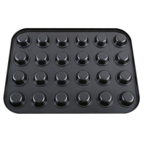 Mini Muffin Pan 24 Cup Nonstick Carbon Steel Cupcake Pan Baking Tray Black S7E5