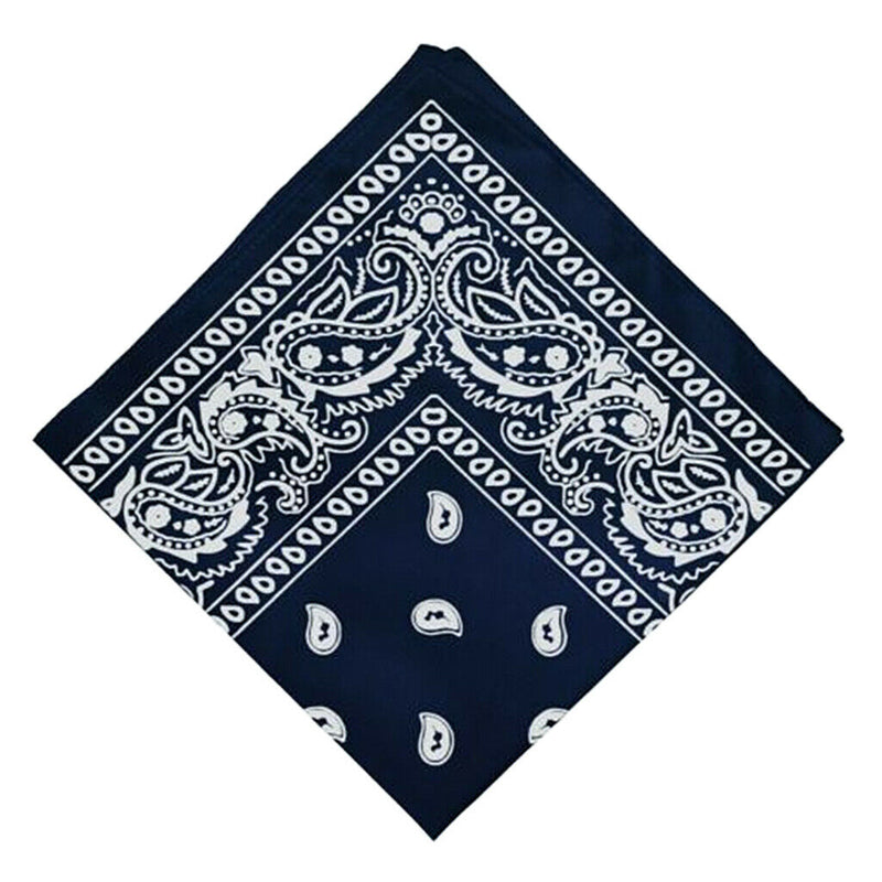 Cotton Double Sided Paisley Cowboy Bandana Head Wrap Wristband Kerchief Navy