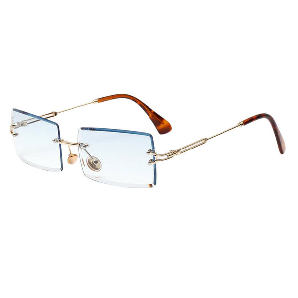 Ladies Rimless Sunglasses Party Tinted Lens Metal Frame Eyewear UV 400 Blue