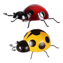 2Pcs Mini Metal Ladybug Fence Hanger Wall Hanging Outdoor Garden Decor - Red &