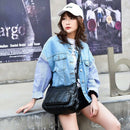 Fashion Women Crossbody Bag Black Soft Washed Leather Shoulder Bag Patchwor N3A9