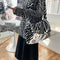 Autumn Zebra Pattern Shoulder Crossbody Bag Women Plush Large Capacity Tote