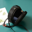 Black Round Rattan Bags For Women Crossbody Bag Handmade Woven Circle Shoul
