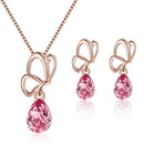2pcs/set Elegant Crystal Earrings Water Drop Pendant Necklace Women Jewelry