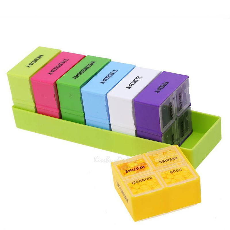 Portable Pill Box Weekly 7 Day Medicine Holder 28 Slot Storage Container Case