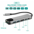 6 in 1 USB C Hub Multiport Adapter with 4K HDMI 2 USB 3.0 RJ45 PD charging port