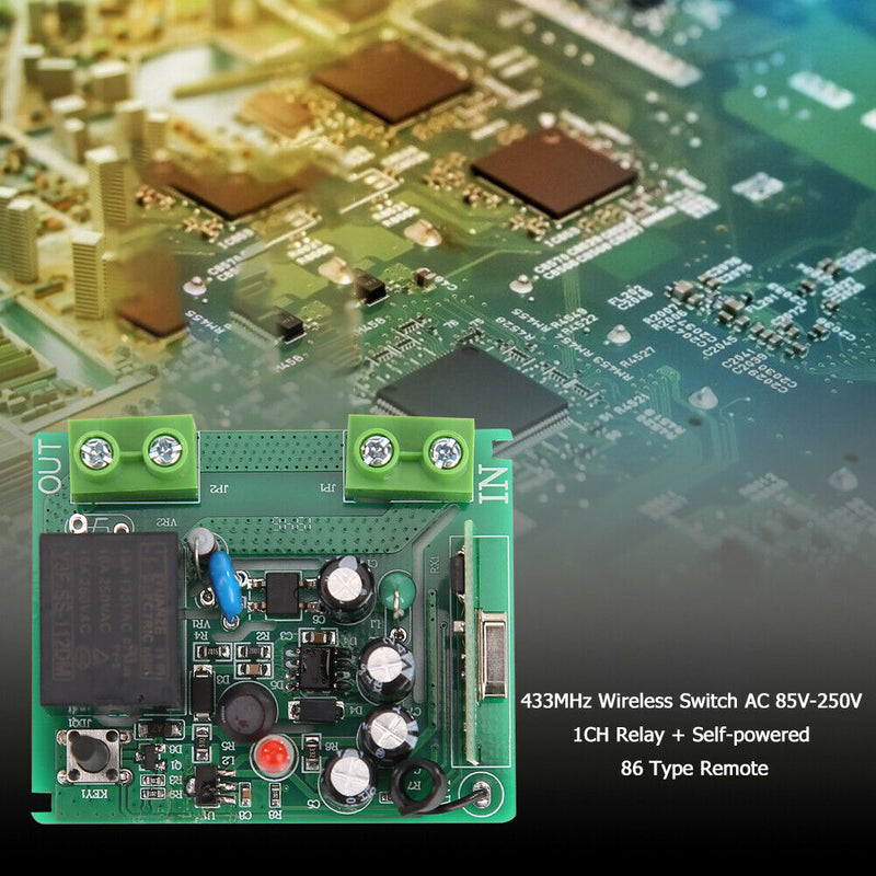 433MHz Switch AC 85-250V 1 Channel Relay Receiver + Self- 86 Type Remote