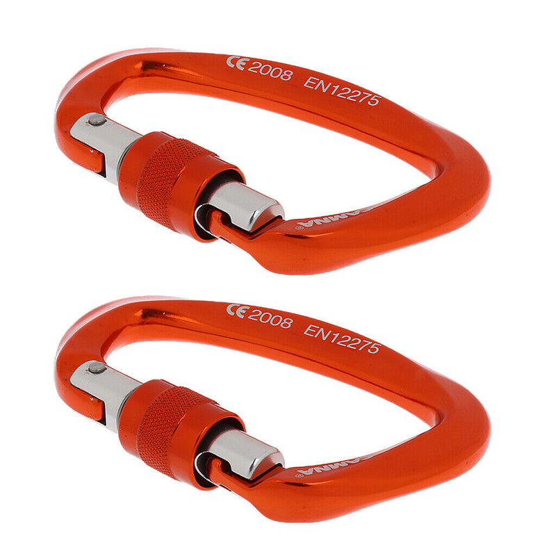 2x 25KN Auto Locking Carabiners Aluminum Lightweight D-Ring Outdoor Buckle for