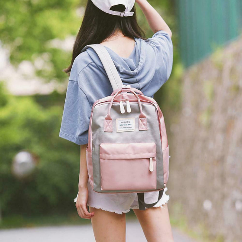Nylon Waterproof Women Girl Laptop Backpack Travel Shoulder Handbags (Grey)