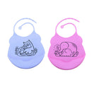 2Pcs Adjustable Waterproof Silicone Infant Baby Bibs With Big Roll Up Pocket