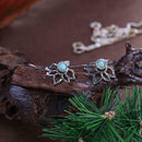 Women Alloy Retro Turquoise Petal Hollowed Leaves Pierced Stud Earrings