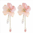 Women Acrylic Crystal Flower Drop Dangle Earrings Pink Long Chain Tassel Jewelry