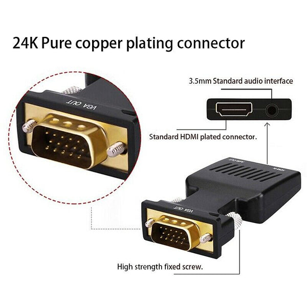 HDMI Female to VGA Male Converter with Audio Adapter SUpport 1080P Signal O Q8Y3