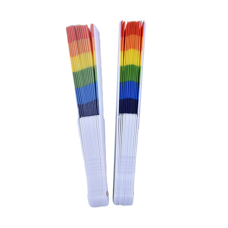 1PCS Rainbow Fan Hand Held Folding Fan Dance For Decoration Fan Art Crafts D Kw
