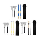 Black 2pcs Bamboo Drumsticks+2pcs Drum Wire Brushes w/ Bag Percussion Parts