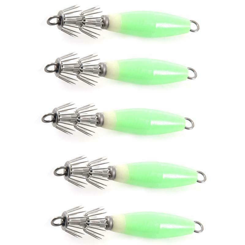5x Noctilucent Squid Cuttlefish Sleeve Jig Fishing Lure Bait Head Hooks Fis