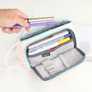 Simple Canvas Lattice Large Capacity Stationery Bag Cosmetic Package (D) A