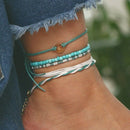 Beach Blue Green Rope Wave Pendant Anklets For Women Wave Surfer Layered An