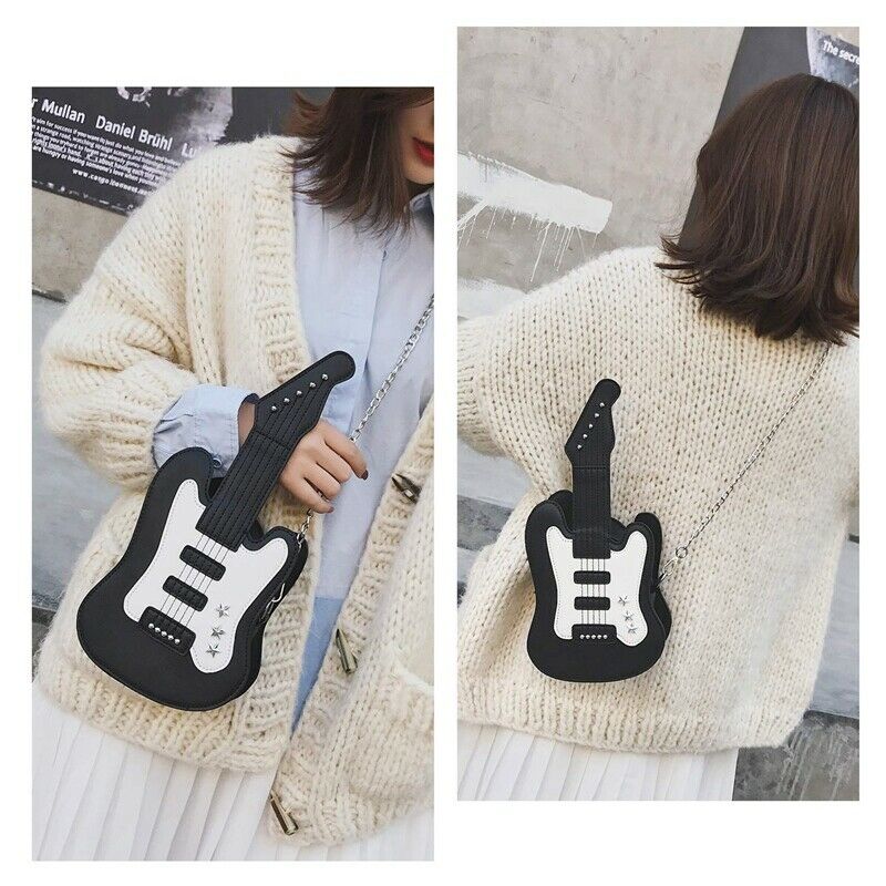Women'S Piano Music Tote Bag Purse Cute Guitar Shape Crossbody Messenger Sh G2N8