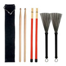 5A Drumsticks + Wire Brushes + Rod Brush Sticks For Most Drum Accessories
