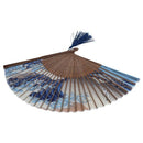Lace Bamboo Folding fan Dark blue and white wave pattern