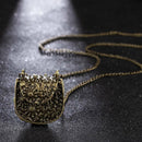 Women LadiesVintage Unique Bag Shape Carved Locket Pendant Long Chain Necklace