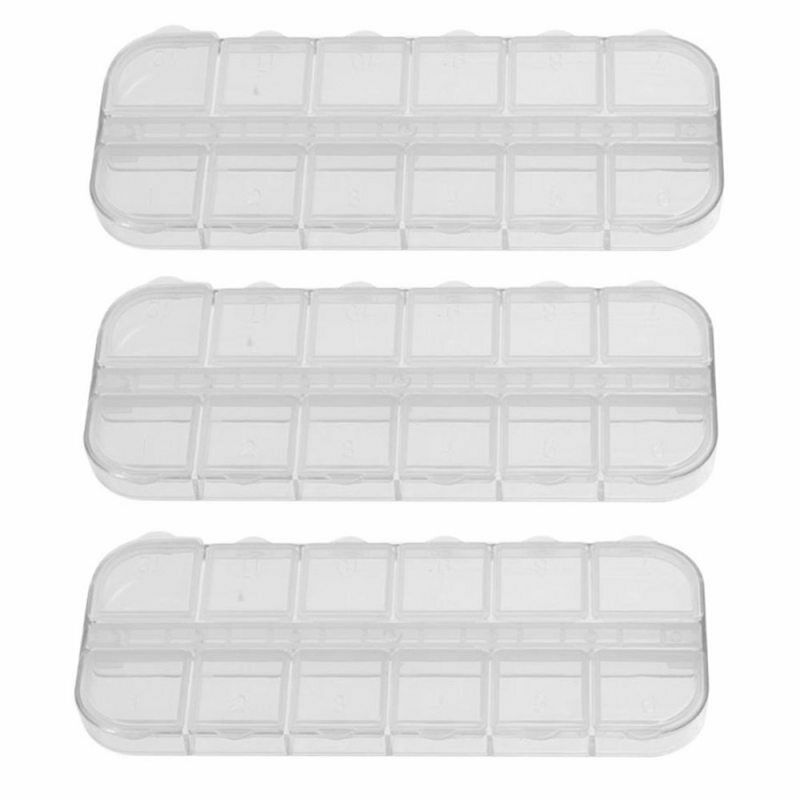 3x 12 Slots Plastic Storage Box Jewel Craft Nail Arts Beads Container Organizer