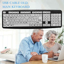 107 Keys USB Wired Large Print White Keys Black Letter Keyboard for Elderly