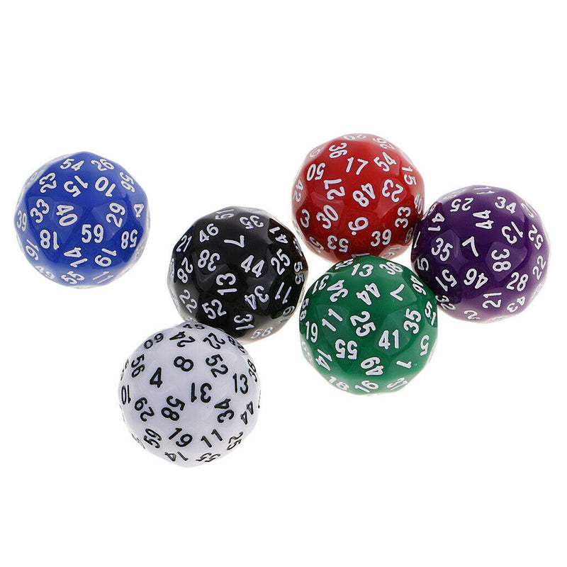 6pcs 60 Sided Dice D60 Polyhedral Dices Number 1-60 for Dungeon & Dragons RPG