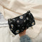 Daisy Flower Handbag Beach Women Canvas Chain Shoulder Bucket Bag (Black)