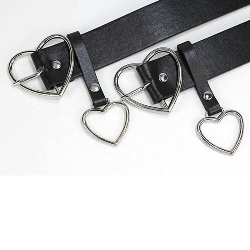 Women Leather Metal Buckle Belt Waistband Heart Shape Valentines Gift Black CA