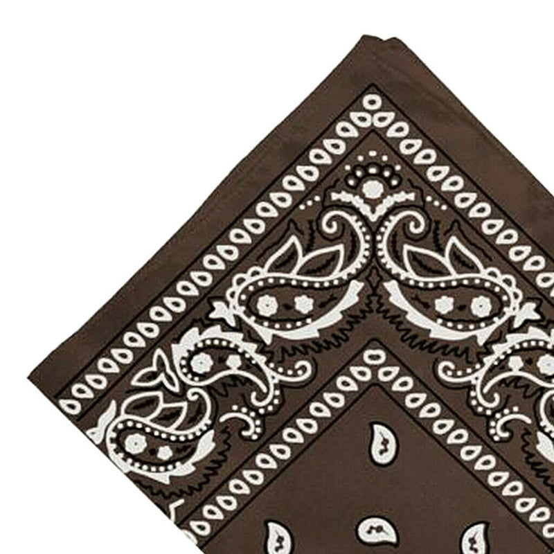 Unisex Cotton Double Sided Print Cowboy Bandana Head Wrap Neck Scarf Coffee
