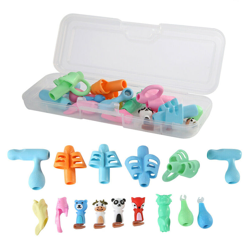 Kids Writing Pencil Holder Rubber Children Pen Aid Grip Tools Set (White)