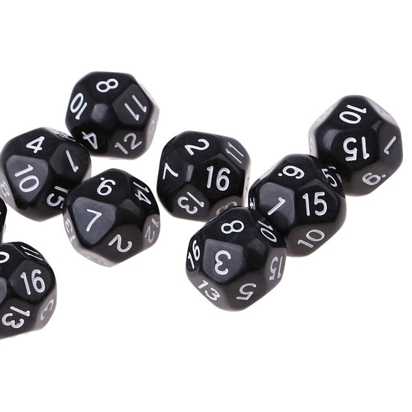 10pcs 16 Sided D16 14mm Acrylic Opaque Dice for Role Playing Game RPG Black