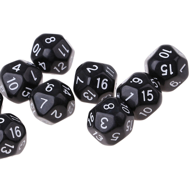 10pcs 16 Sided D16 14mm Acrylic Opaque Dice for Role Playing Game RPG Black