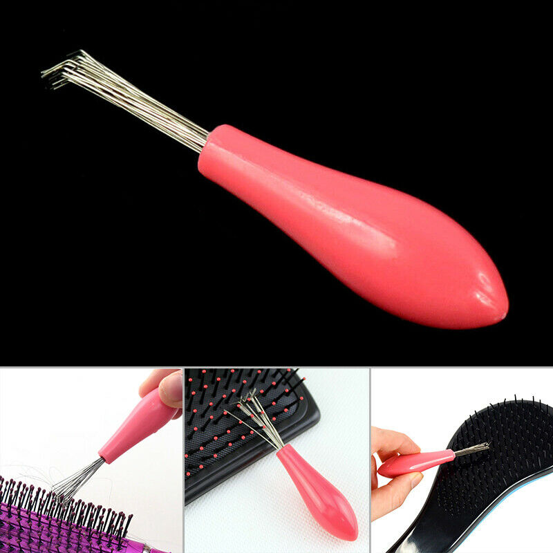 Comb Hair Brush Cleaner Removal Embedded Makeup Tool Plastic Handle Pink DPW