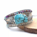 Turquoise hand-knitted leather bracelet bohemian wind bracelet 5-stripe cha