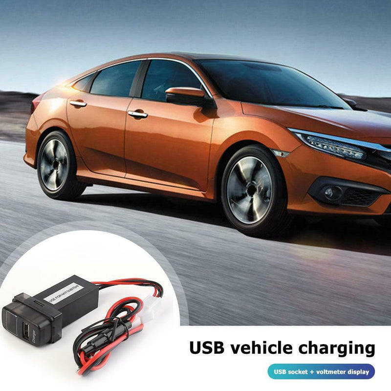 For Mitsubishi USB Car Charger with Blue LED Voltmeter 2.1A USB Charger Adapter