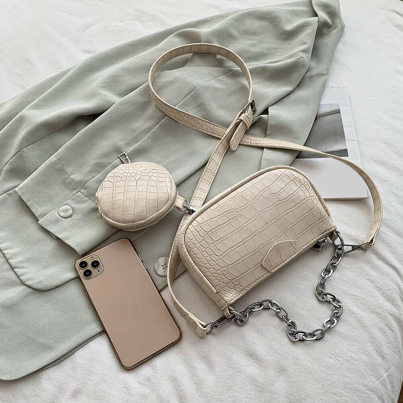 Alligator Leather Handbag Purse Women Sling Crossbody Shoulder Bag (Beige)